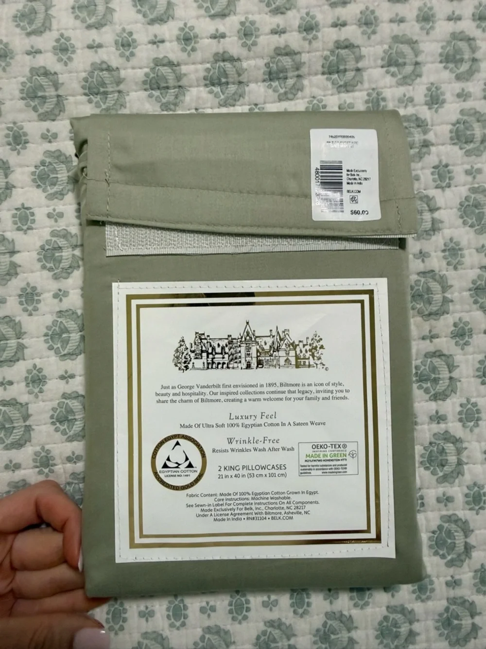 NWT Egyptian Collection King Pillowcases - Sage Green (2-Pack) Greensmoke